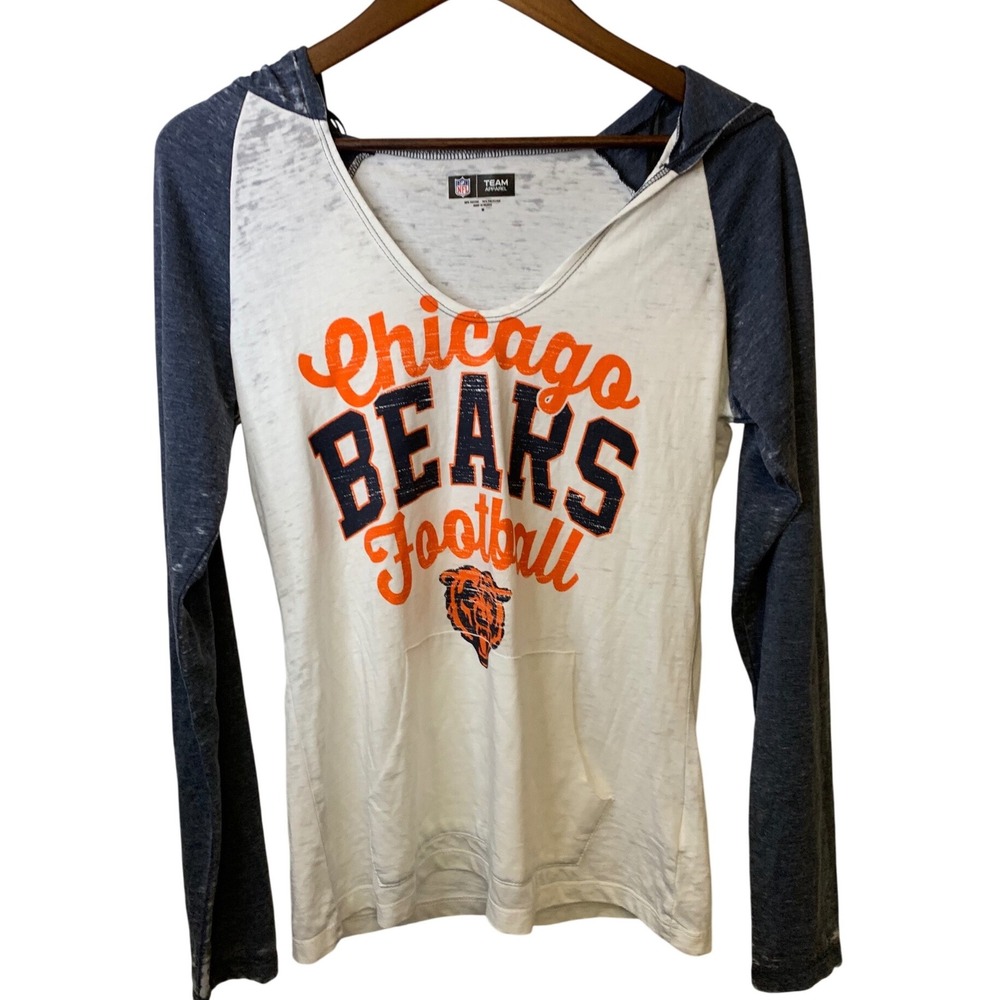 NFL Team Apparel Chicago Bears Women Medium Hoodie V-Neck Burnout White Navy